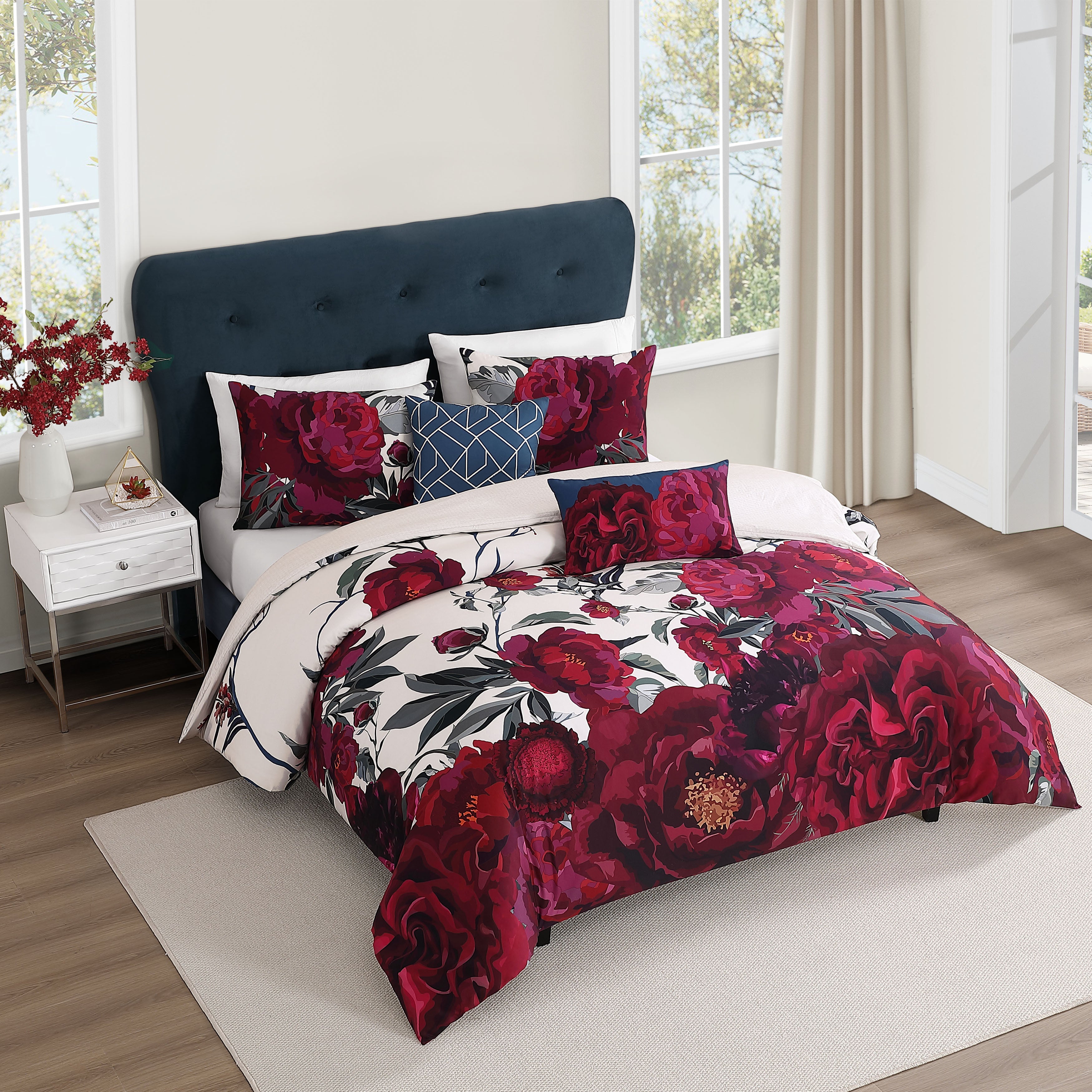 Bebejan Burgundy Branches 5 Piece Reversible Comforter Set