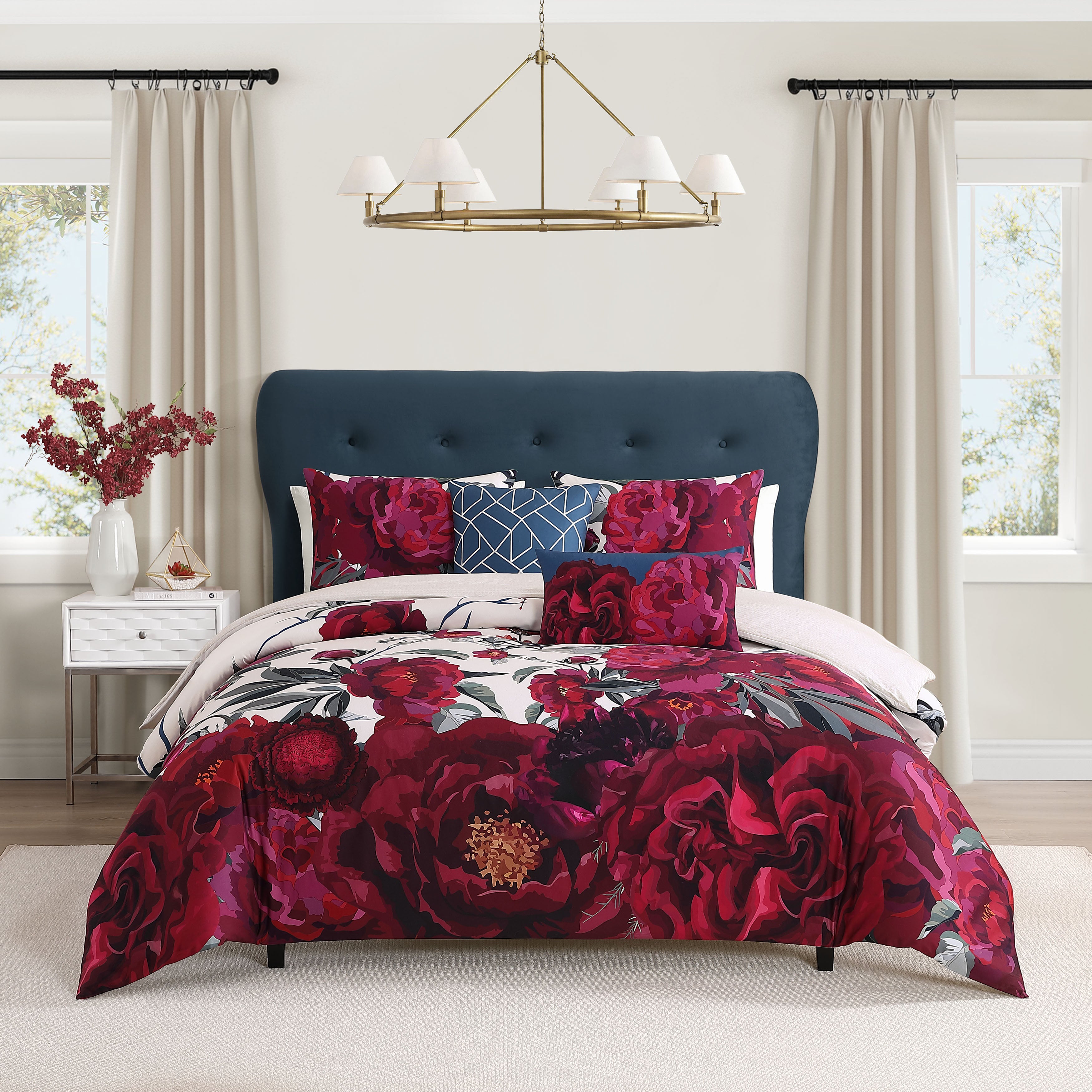Bebejan Burgundy Branches 5 Piece Reversible Comforter Set