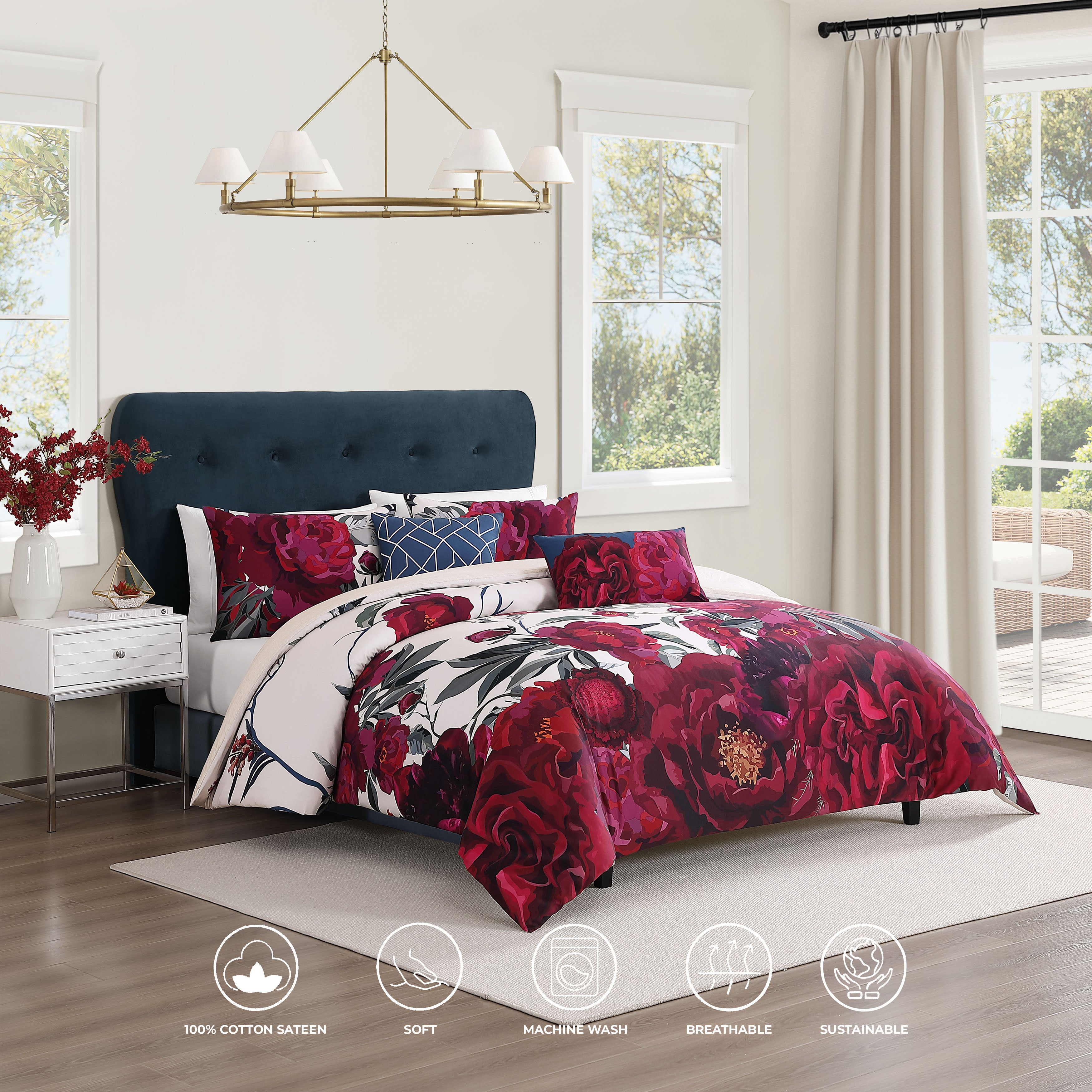 Bebejan Burgundy Branches 5 Piece Reversible Comforter Set