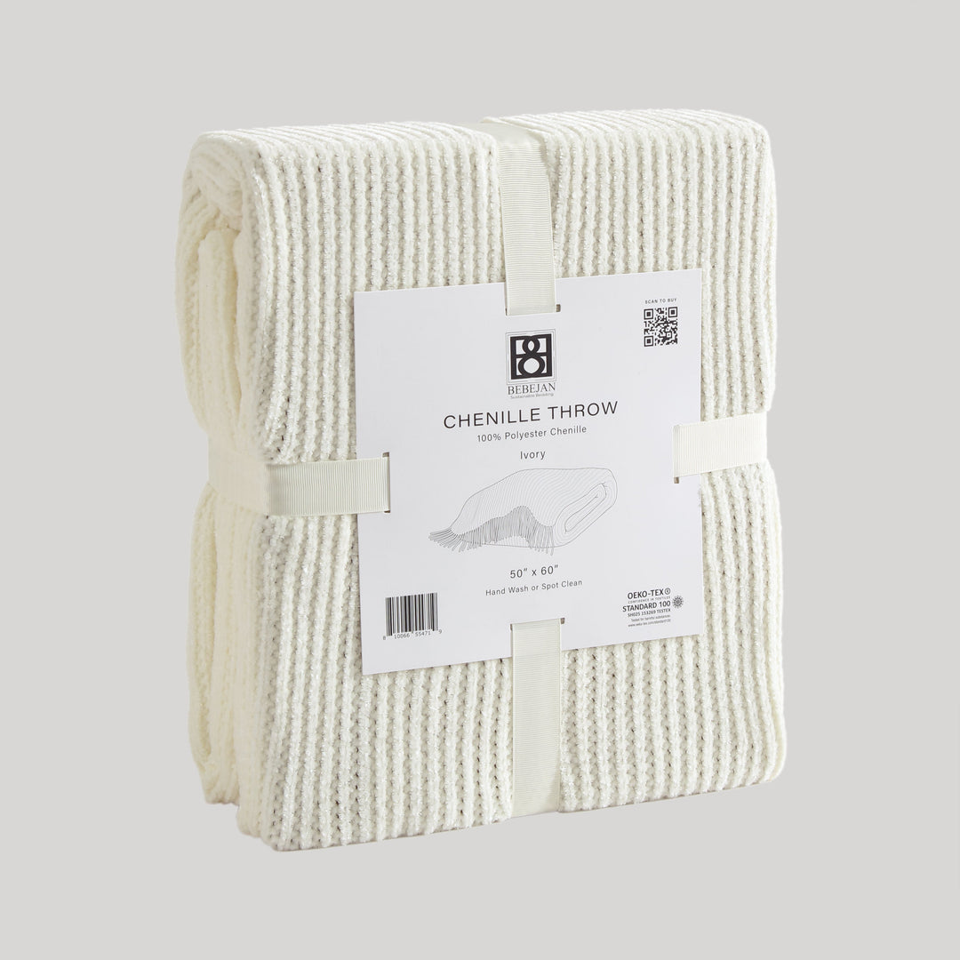 Bebejan Chenille Throw - Ivory Final Sale Throws By US Office - Latest Bedding