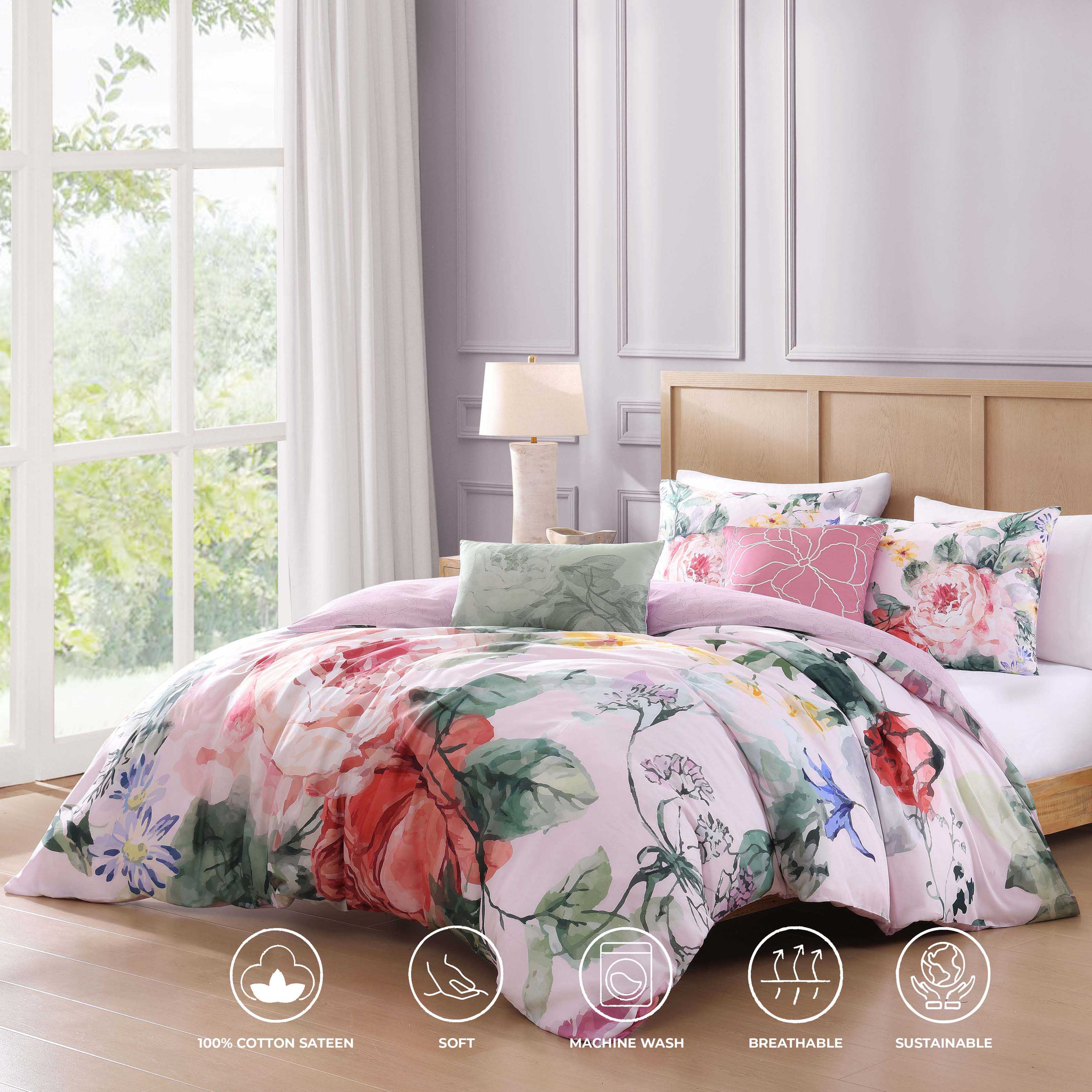 Bebejan Cool Pink Roses 5 Piece Reversible Comforter Set Comforter Sets By Bebejan®