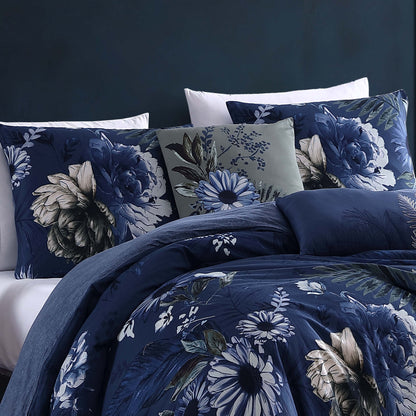 Bebejan Daisy Blue 5 Piece Queen Size Reversible Comforter Set - FINAL SALE