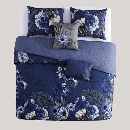 Bebejan Daisy Blue 5 Piece Queen Size Reversible Comforter Set - FINAL SALE