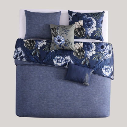 Bebejan Daisy Blue 5 Piece Queen Size Reversible Comforter Set - FINAL SALE