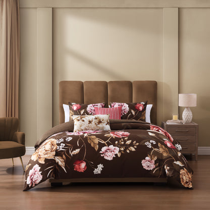 Bebejan Floral Garden on Mocha 5 Piece Reversible Comforter Set