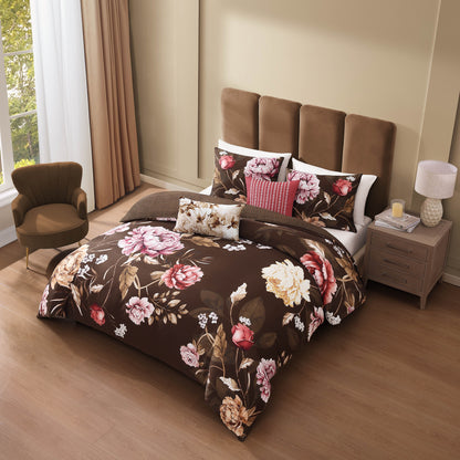 Bebejan Floral Garden on Mocha 5 Piece Reversible Comforter Set