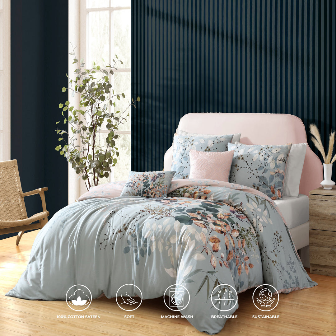 Bebejan Peach Leaves on Sage 5 Piece Reversible Comforter Set Comforter Sets By Bebejan®