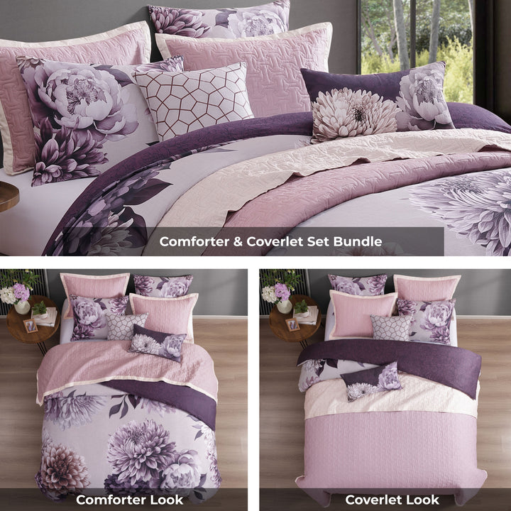 Bebejan Plum Petal 8 Piece Reversible Comforter & Coverlet Set