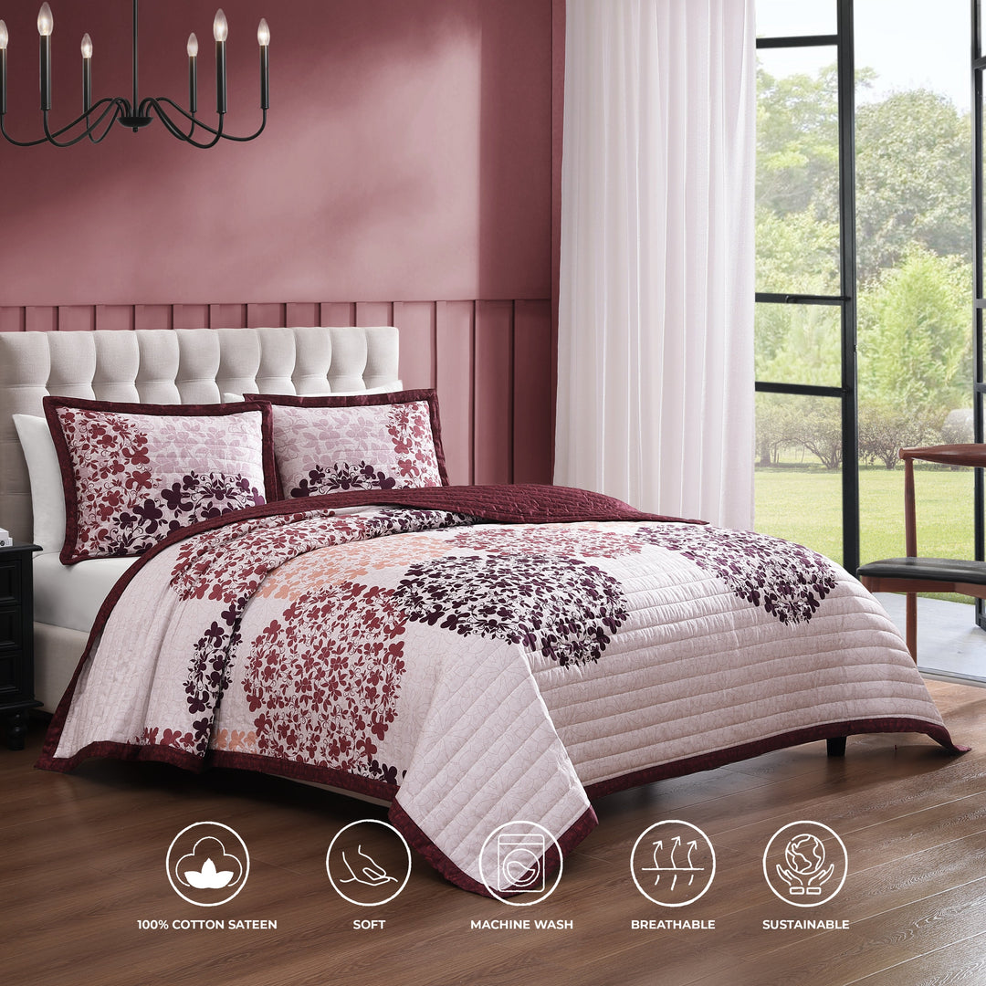 Bebejan Rosewood Harmony 3 Piece Reversible Quilted Coverlet Set Coverlet By Bebejan®