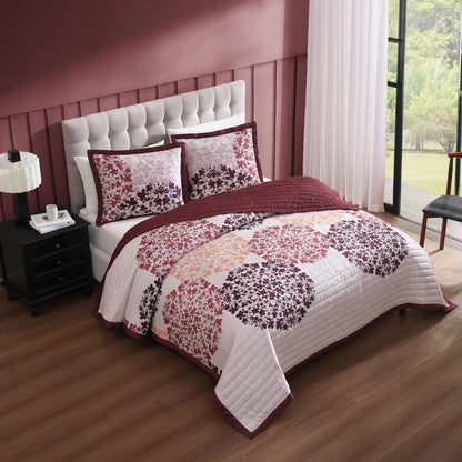 Bebejan Rosewood Harmony 3 Piece Reversible Quilted Coverlet Set