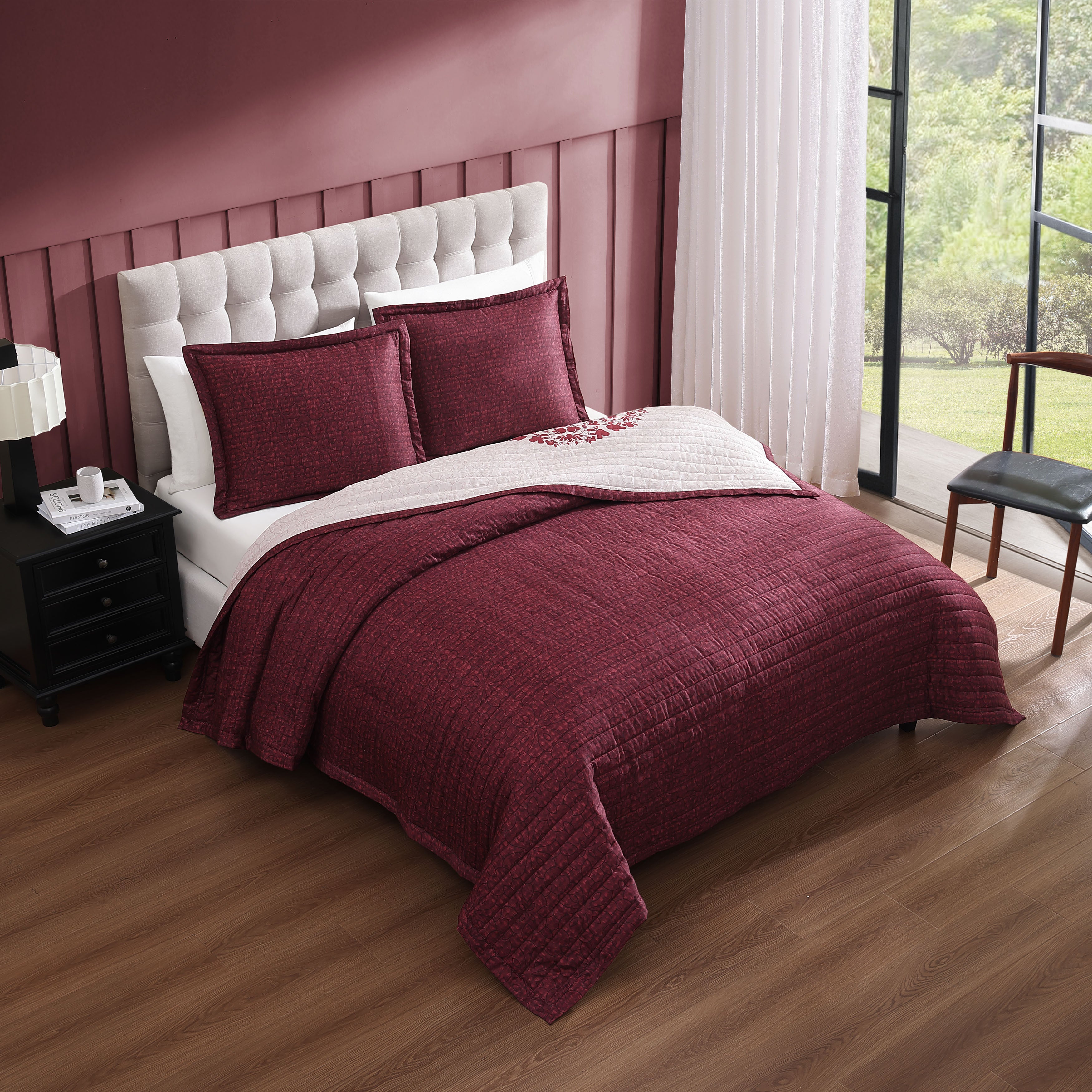 Bebejan Rosewood Harmony 3 Piece Reversible Quilted Coverlet Set