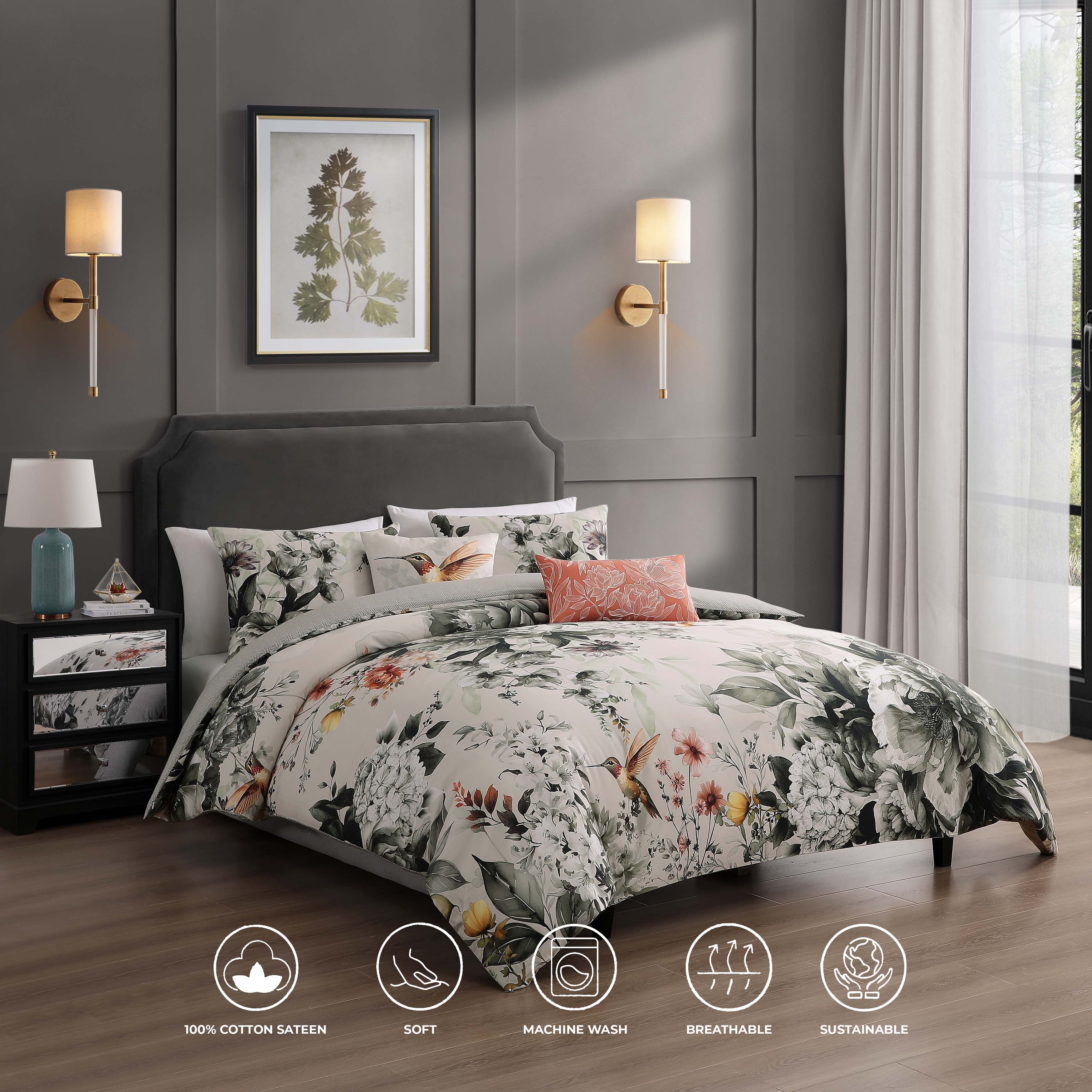 Bebejan Vintage Bloom 5 Piece Reversible Comforter Set