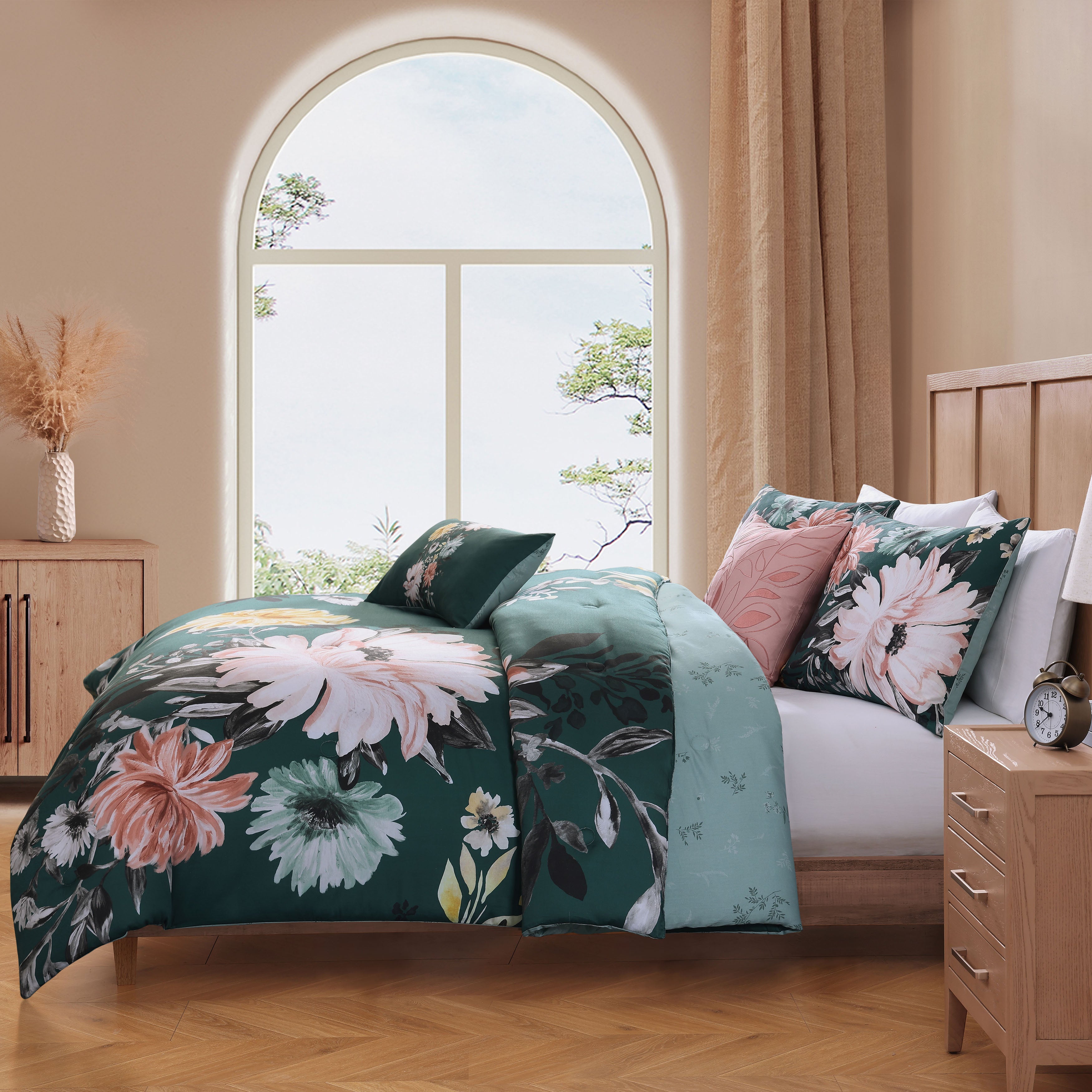 Bebejan Wild Flowers on Teal  5 Piece Reversible Comforter Set