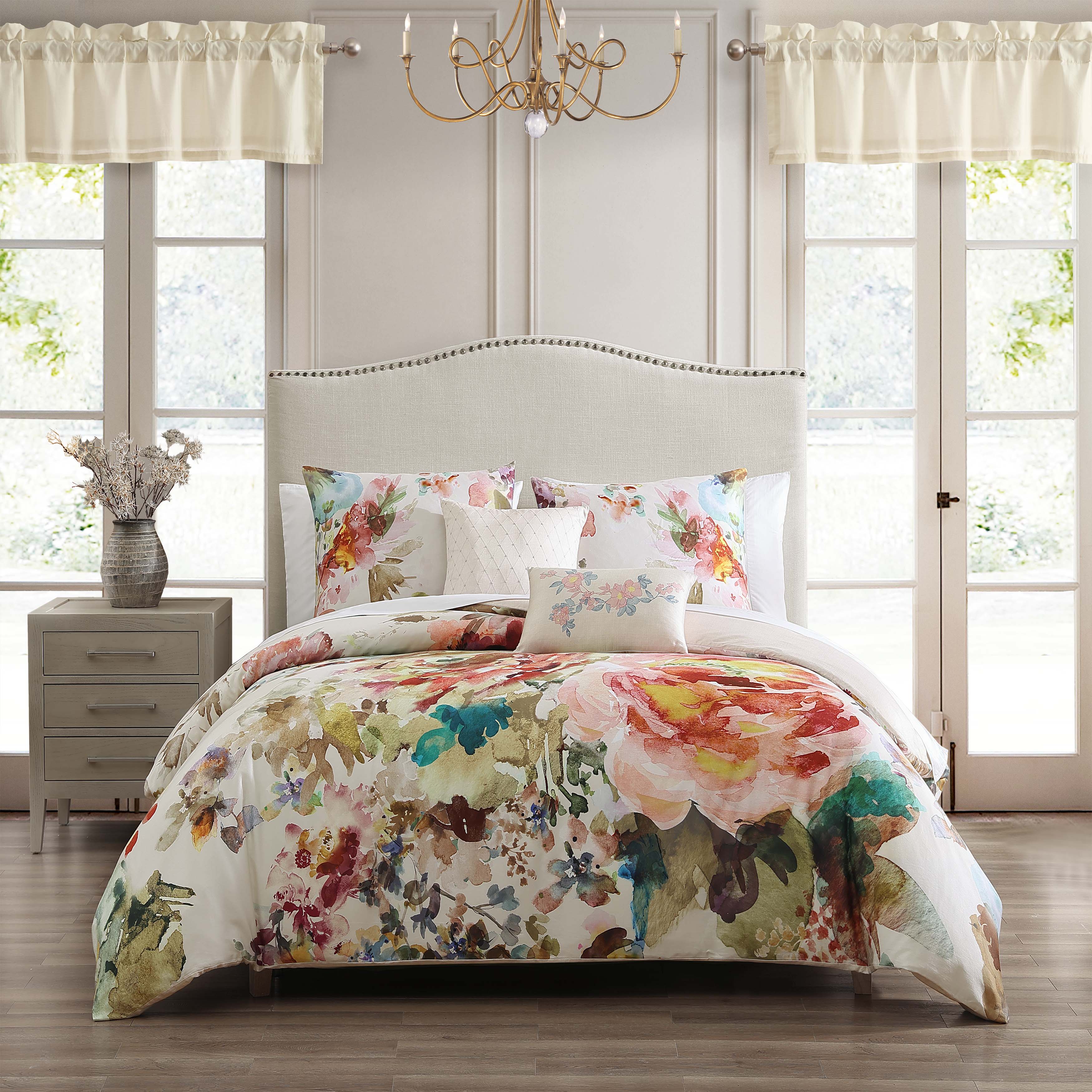 Bebejan Antique Flowers Ivory 5 Piece Reversible Comforter Set