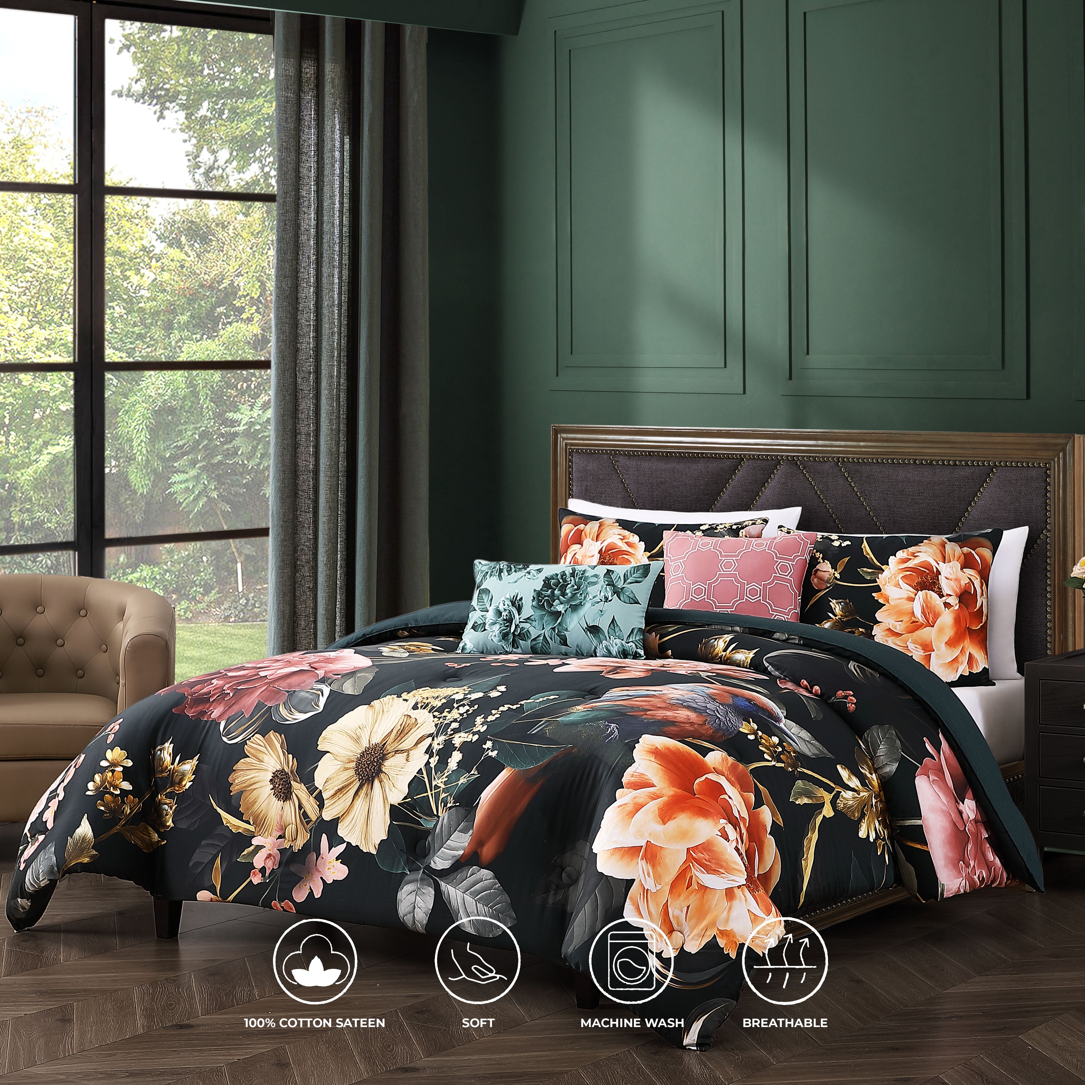 Bebejan Botanical Birds 5 Piece Reversible Comforter Set