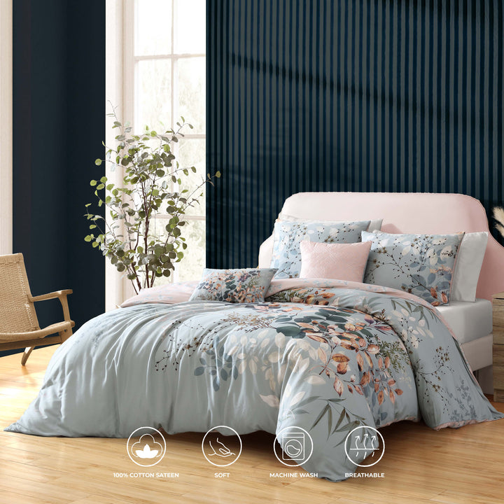 Bebejan Peach Leaves on Sage 5 Piece Reversible Comforter Set