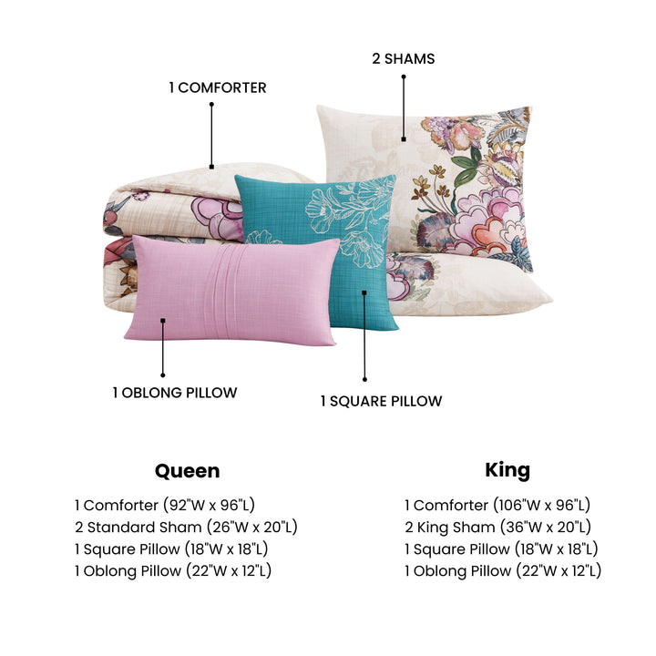 Bebejan Watercolor Jacobean 5 Piece Reversible Comforter Set