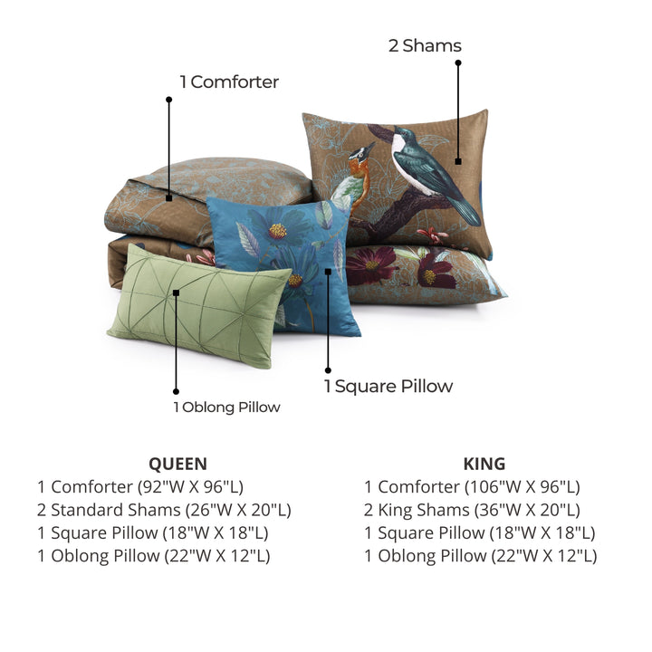 Bebejan Birds on Chocolate Brown 5 Piece Reversible Comforter Set