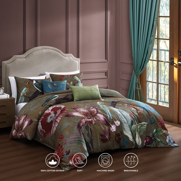 Bebejan Birds on Chocolate Brown 5 Piece Reversible Comforter Set