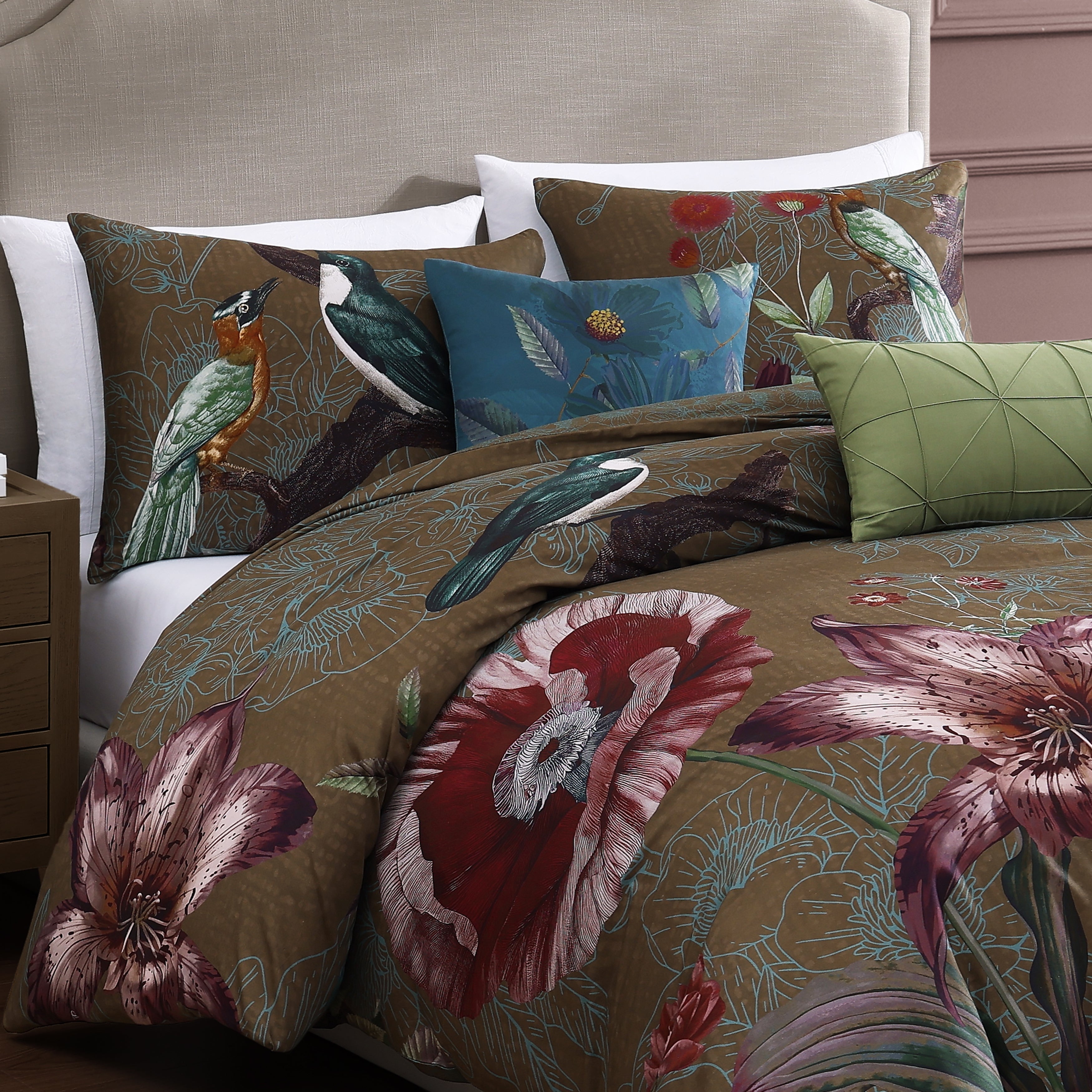 Bebejan Birds on Chocolate Brown 5 Piece Reversible Comforter Set Comforter Sets By Bebejan®