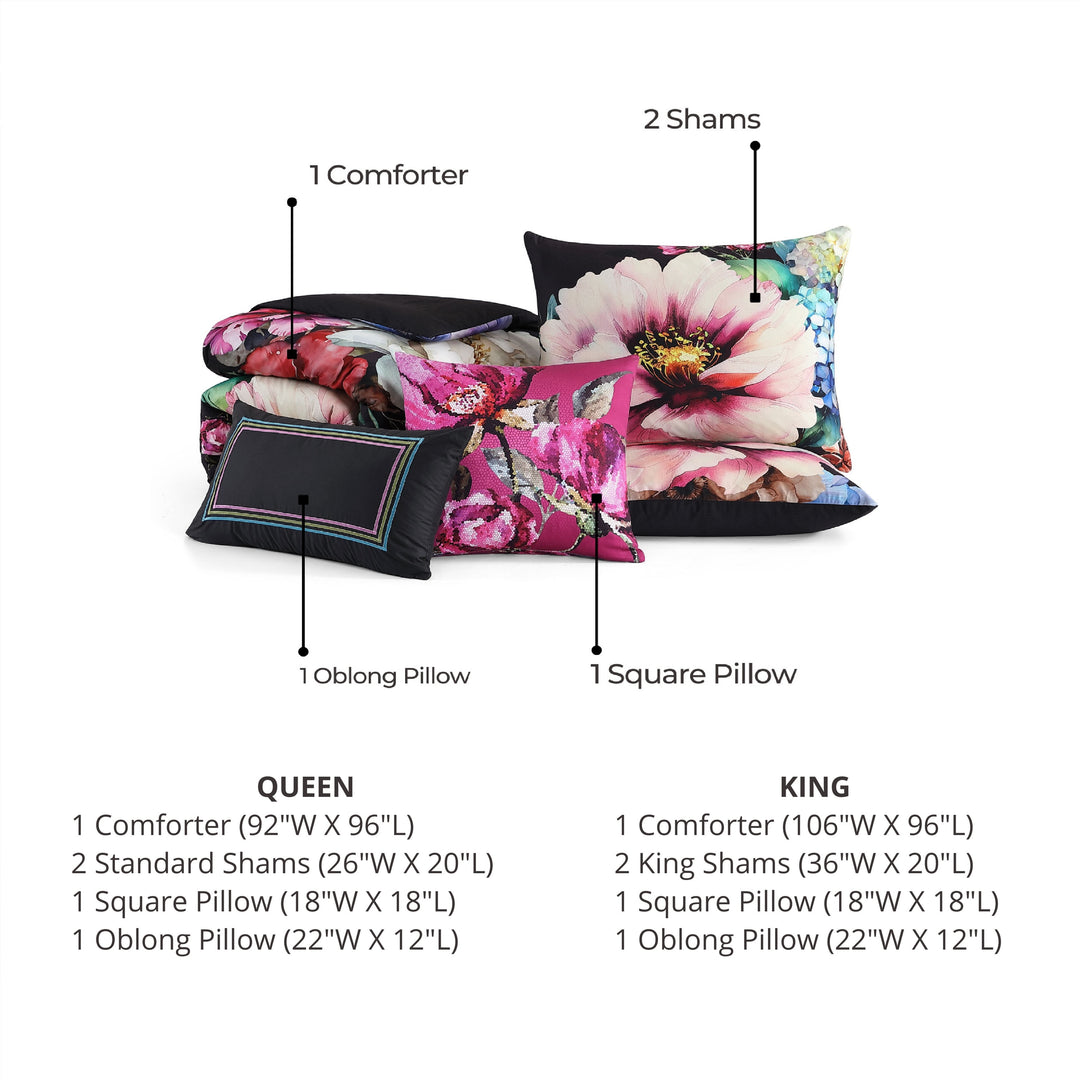 Bebejan Black Night Poppies 5 Piece Reversible Comforter Set