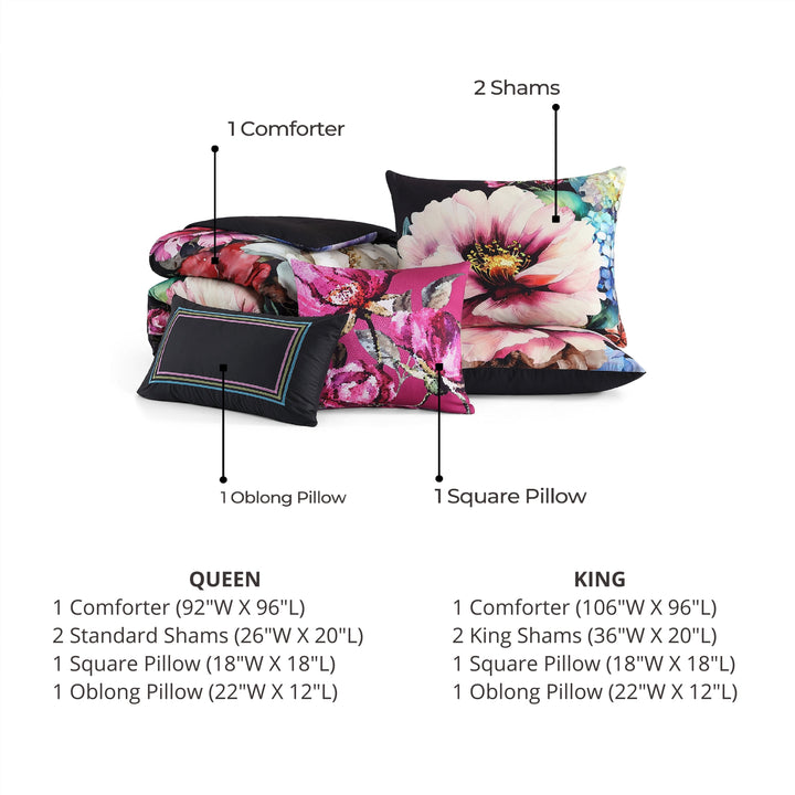 Bebejan Black Night Poppies 5 Piece Reversible Comforter Set