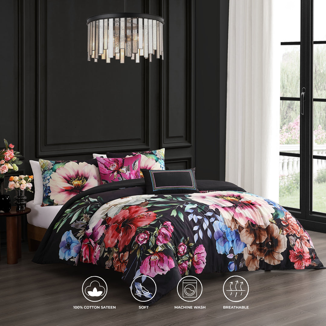 Bebejan Black Night Poppies 5 Piece Reversible Comforter Set