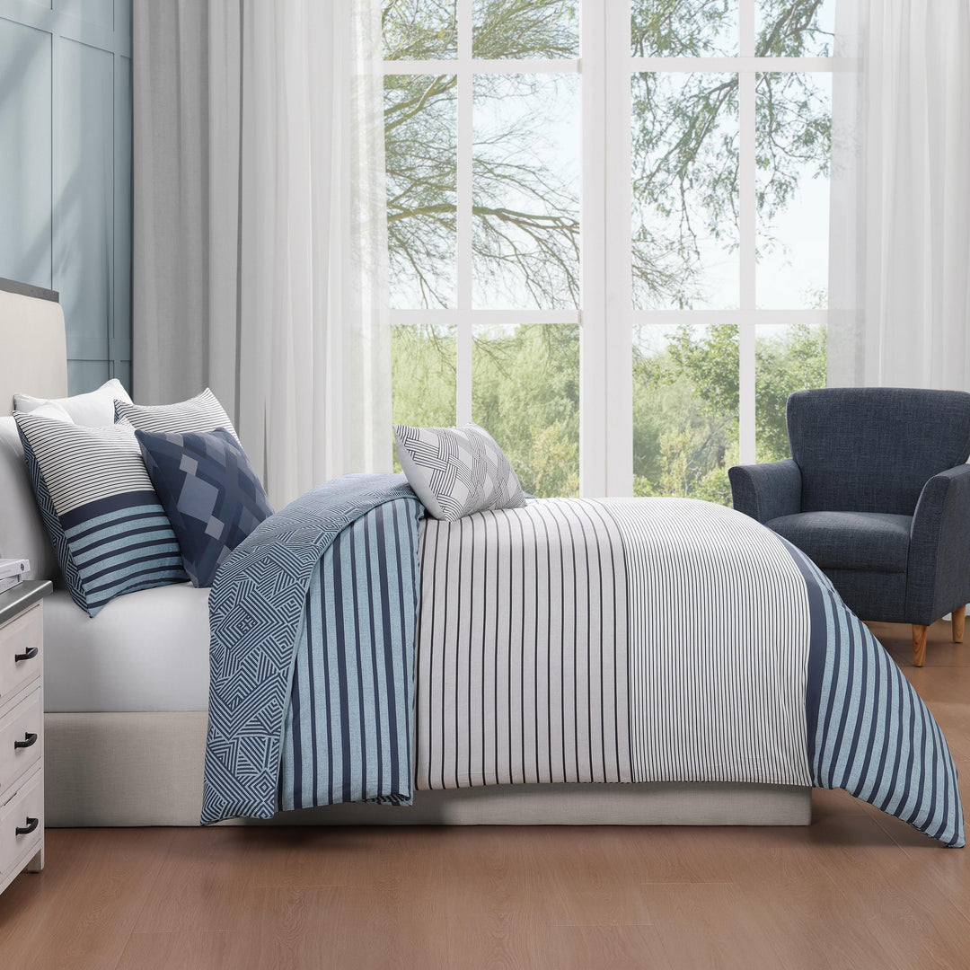 Bebejan Blue Geo Lines 5 Piece Reversible Comforter Set Comforter Sets By Bebejan®