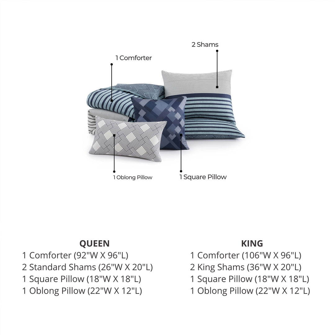 Bebejan Blue Geo Lines 5 Piece Reversible Comforter Set
