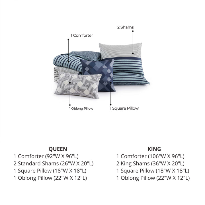 Bebejan Blue Geo Lines 5 Piece Reversible Comforter Set