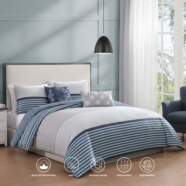 Bebejan Blue Geo Lines 5 Piece Reversible Comforter Set Comforter Sets By Bebejan®