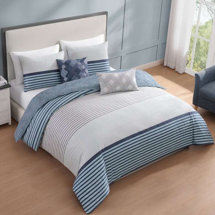 Bebejan Blue Geo Lines 5 Piece Reversible Comforter Set Comforter Sets By Bebejan®