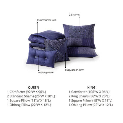 Bebejan Blue Denim Patchwork 5 Piece Reversible Comforter Set