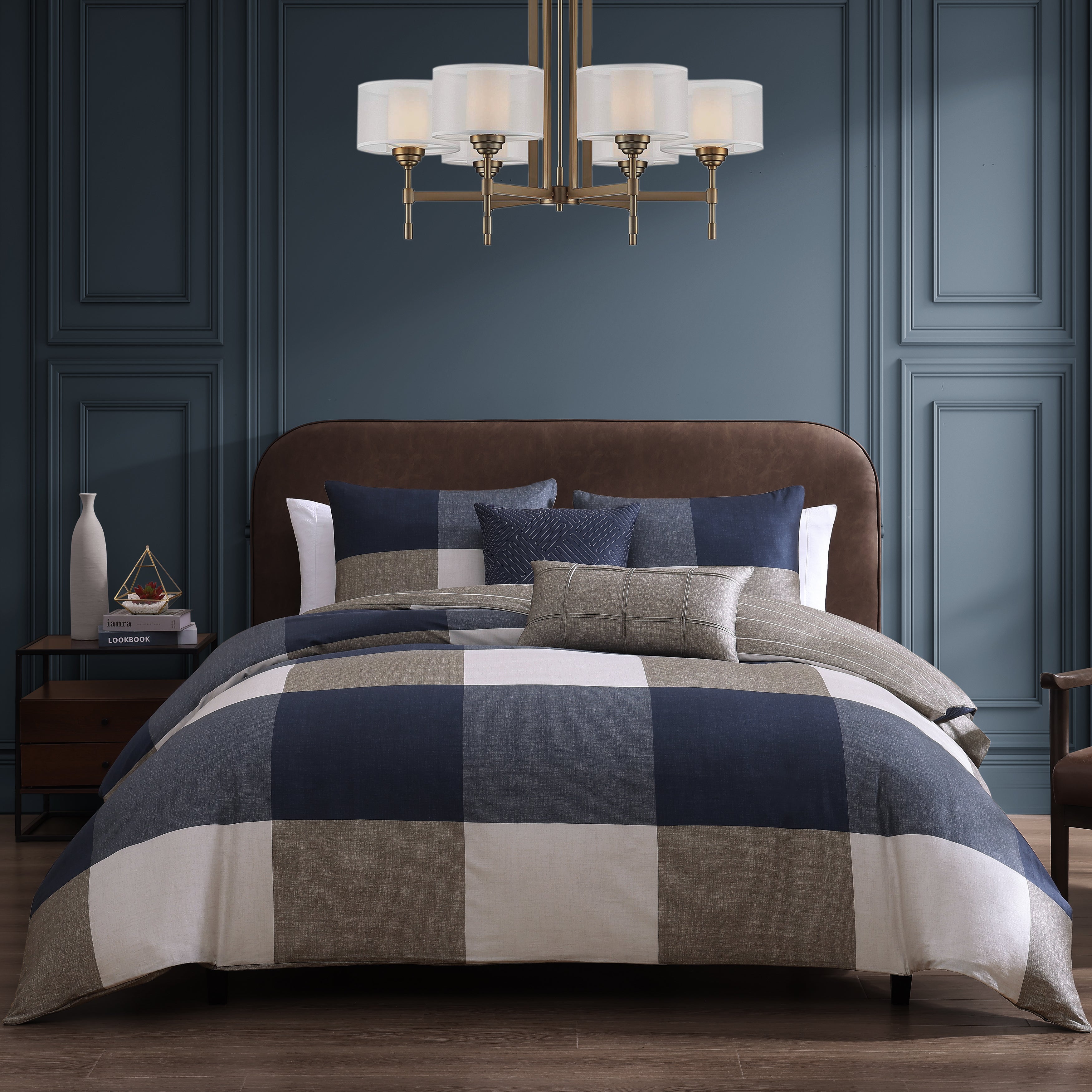 Bebejan Checkered Navy Tan 5 Piece Reversible Comforter Set Comforter Sets By Bebejan®