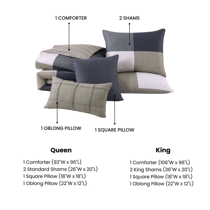 Bebejan Checkered Navy Tan 5 Piece Reversible Comforter Set