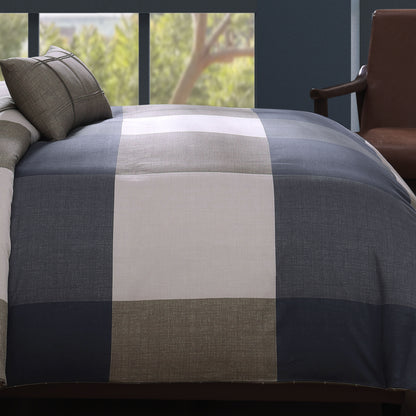 Bebejan Checkered Navy Tan 5 Piece Reversible Comforter Set
