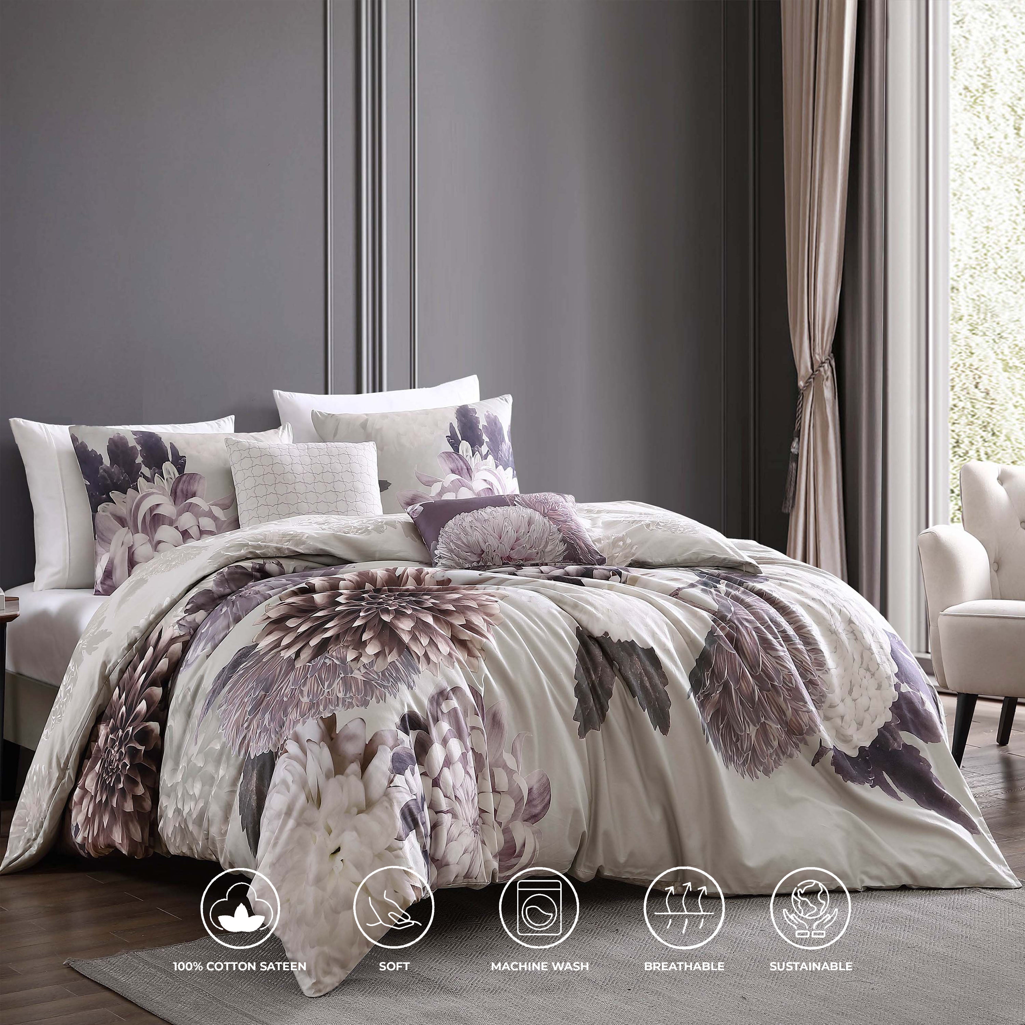 Bebejan Dahlia Purple 5 Piece Reversible Comforter Set - Final Sale Comforter Sets By US Office - Latest Bedding