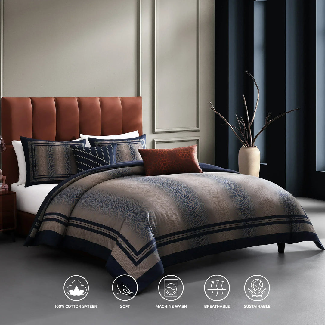 Bebejan Dark Blue Animal Prints 5 Piece Reversible Comforter Set - Bebejan