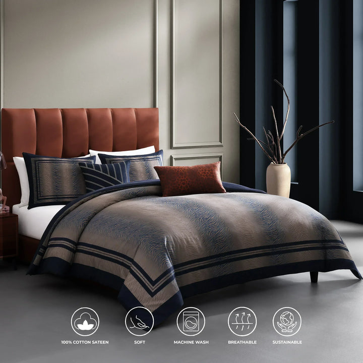 Bebejan Dark Blue Animal Prints 5 Piece Reversible Comforter Set - Bebejan