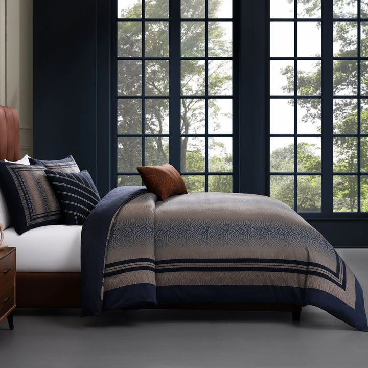 Bebejan Dark Blue Animal Prints 5 Piece Reversible Comforter Set - Bebejan