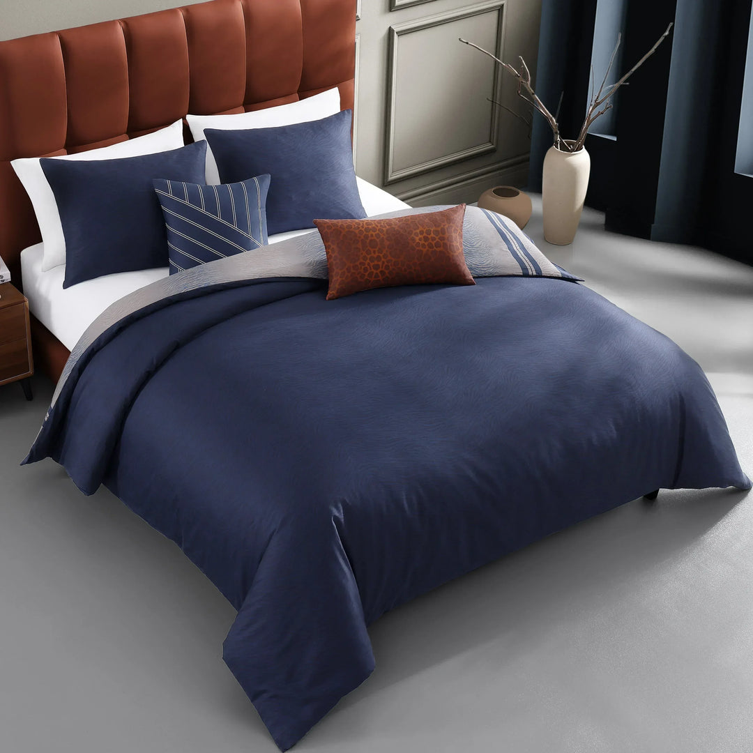 Bebejan Dark Blue Animal Prints 5 Piece Reversible Comforter Set - Bebejan