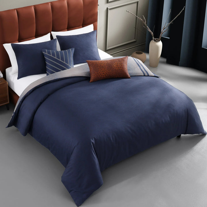 Bebejan Dark Blue Animal Prints 5 Piece Reversible Comforter Set - Bebejan