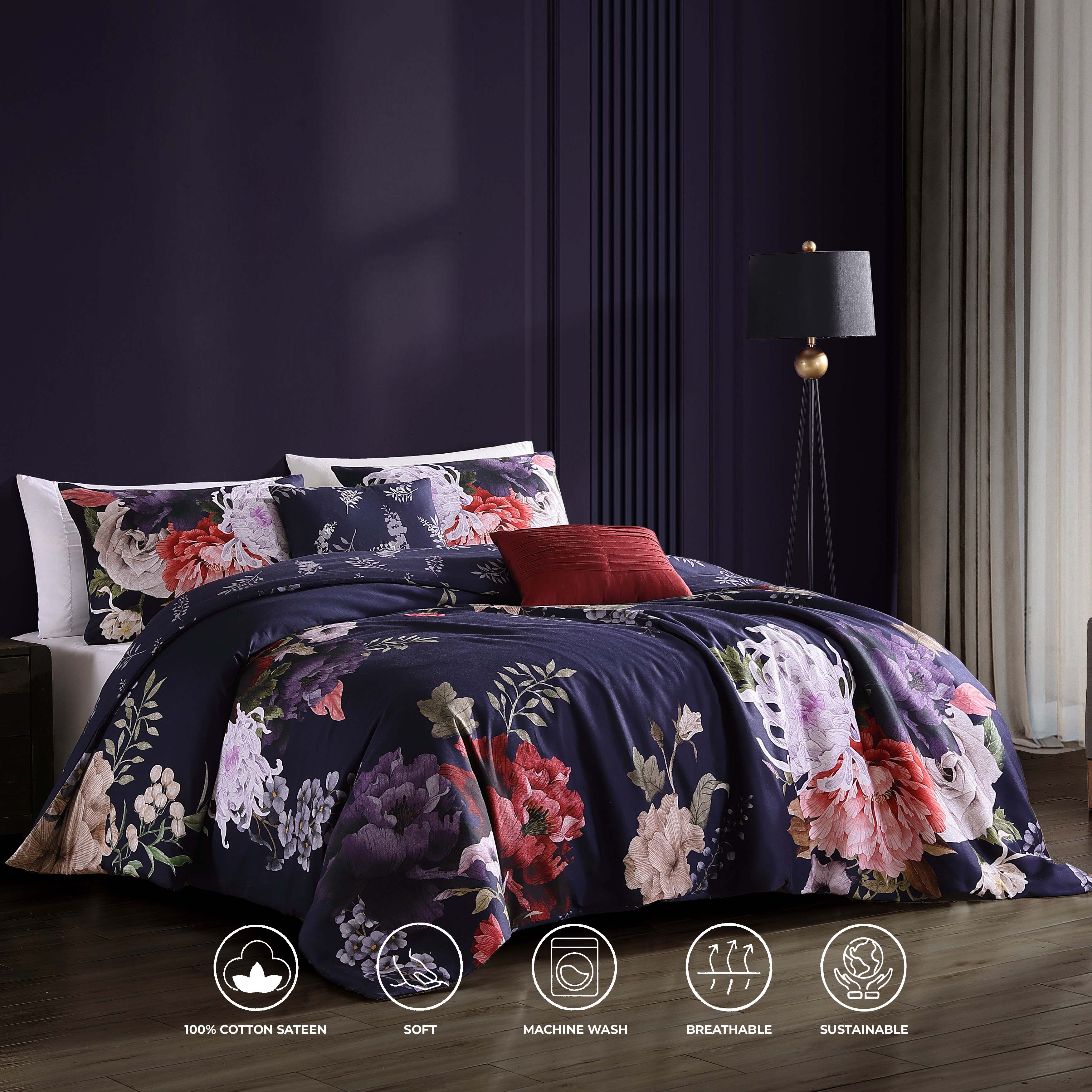 Bebejan Deep Purple Garden 100% Cotton 5-Piece Reversible Comforter Set