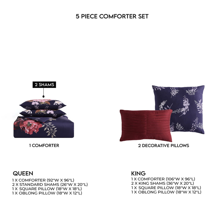 Bebejan Deep Purple Garden 5 Piece Reversible Comforter Set