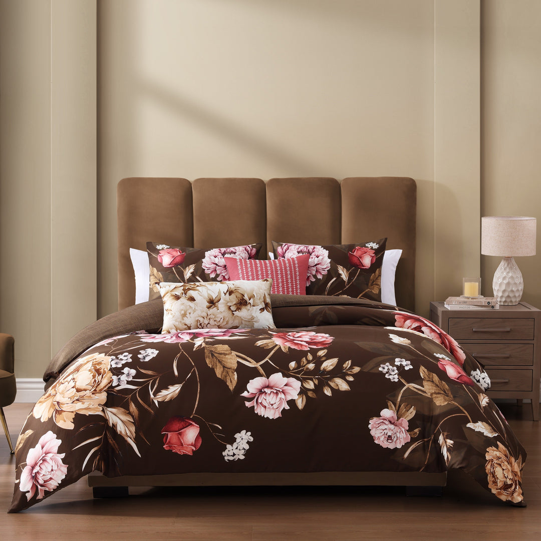 Bebejan Floral Garden on Mocha 5 Piece Reversible Comforter Set Comforter Sets By Bebejan®