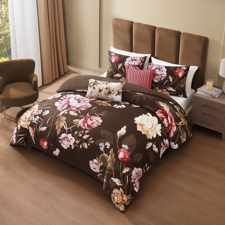 Bebejan Floral Garden on Mocha 5 Piece Reversible Comforter Set Comforter Sets By Bebejan®