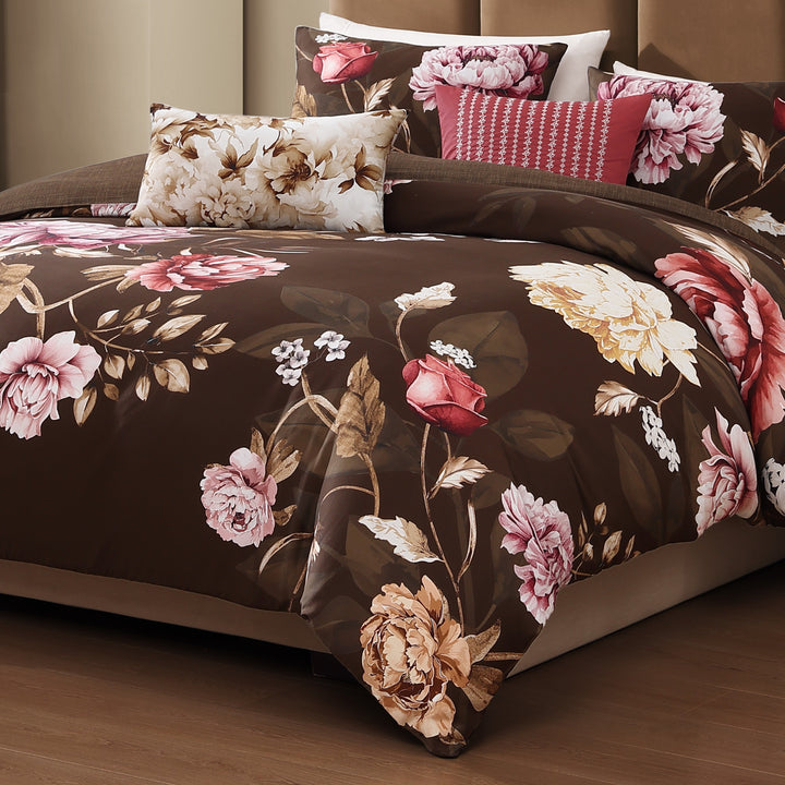 Bebejan Floral Garden on Mocha 5 Piece Reversible Comforter Set Comforter Sets By Bebejan®