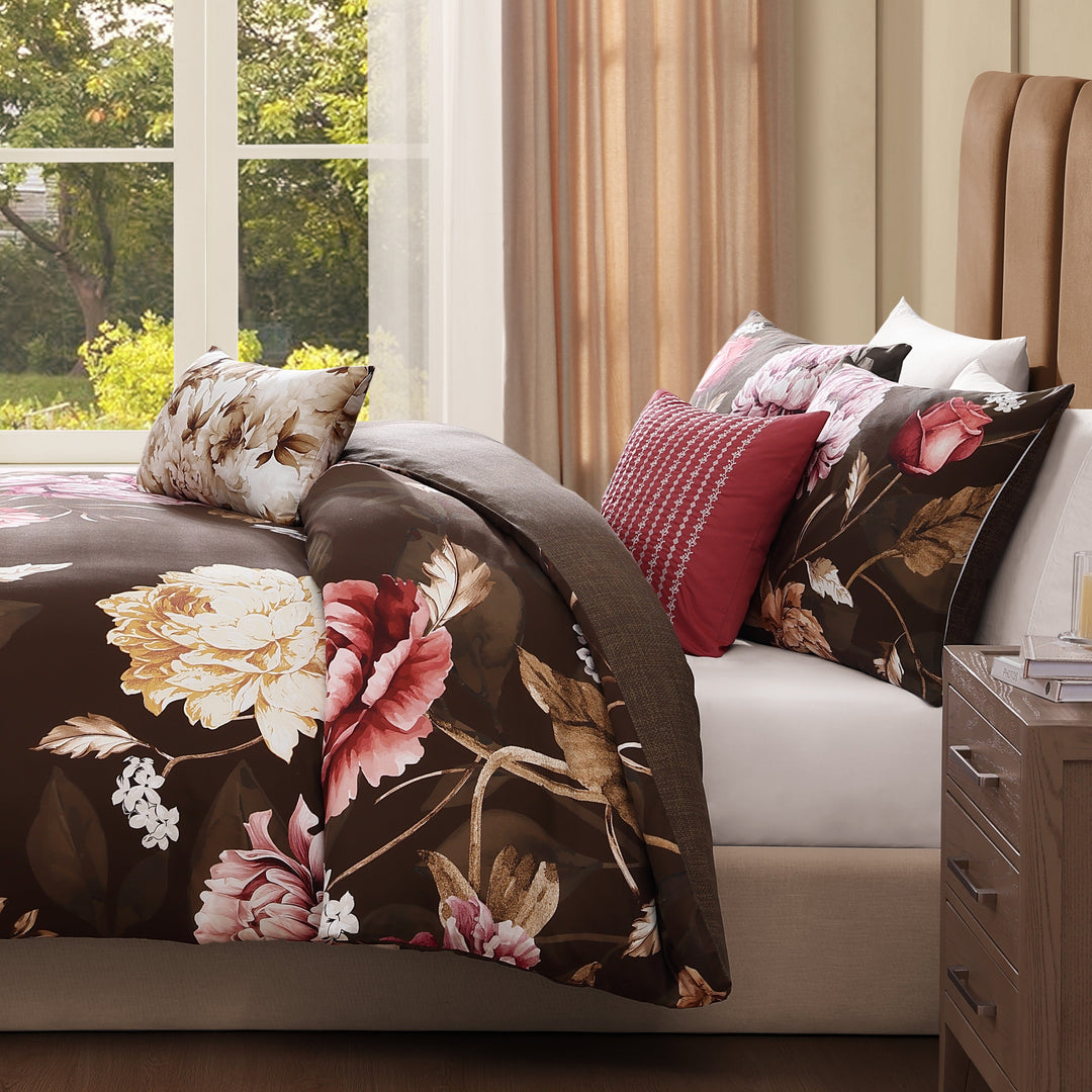 Bebejan Floral Garden on Mocha 5 Piece Reversible Comforter Set Comforter Sets By Bebejan®