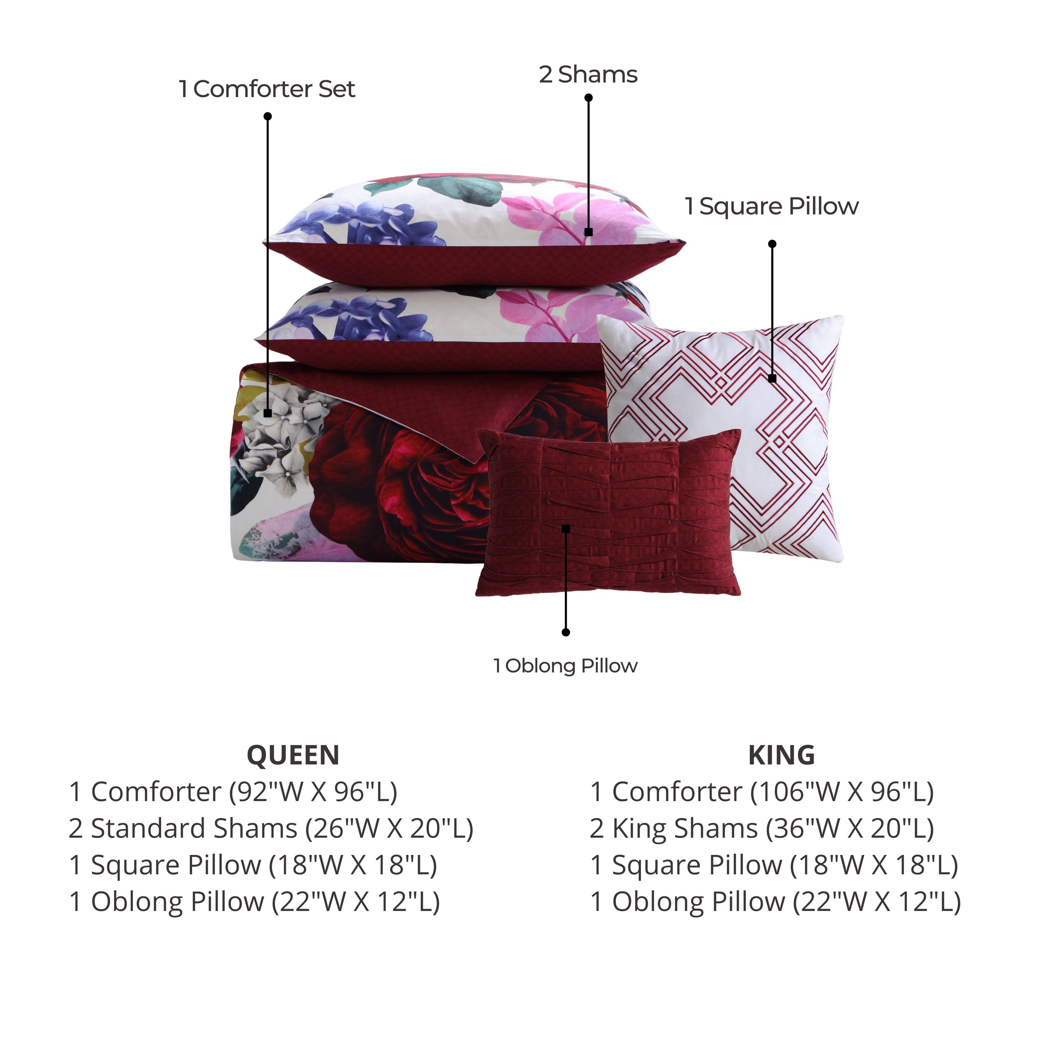 Bebejan Magenta Floral 5 Piece Reversible Comforter Set