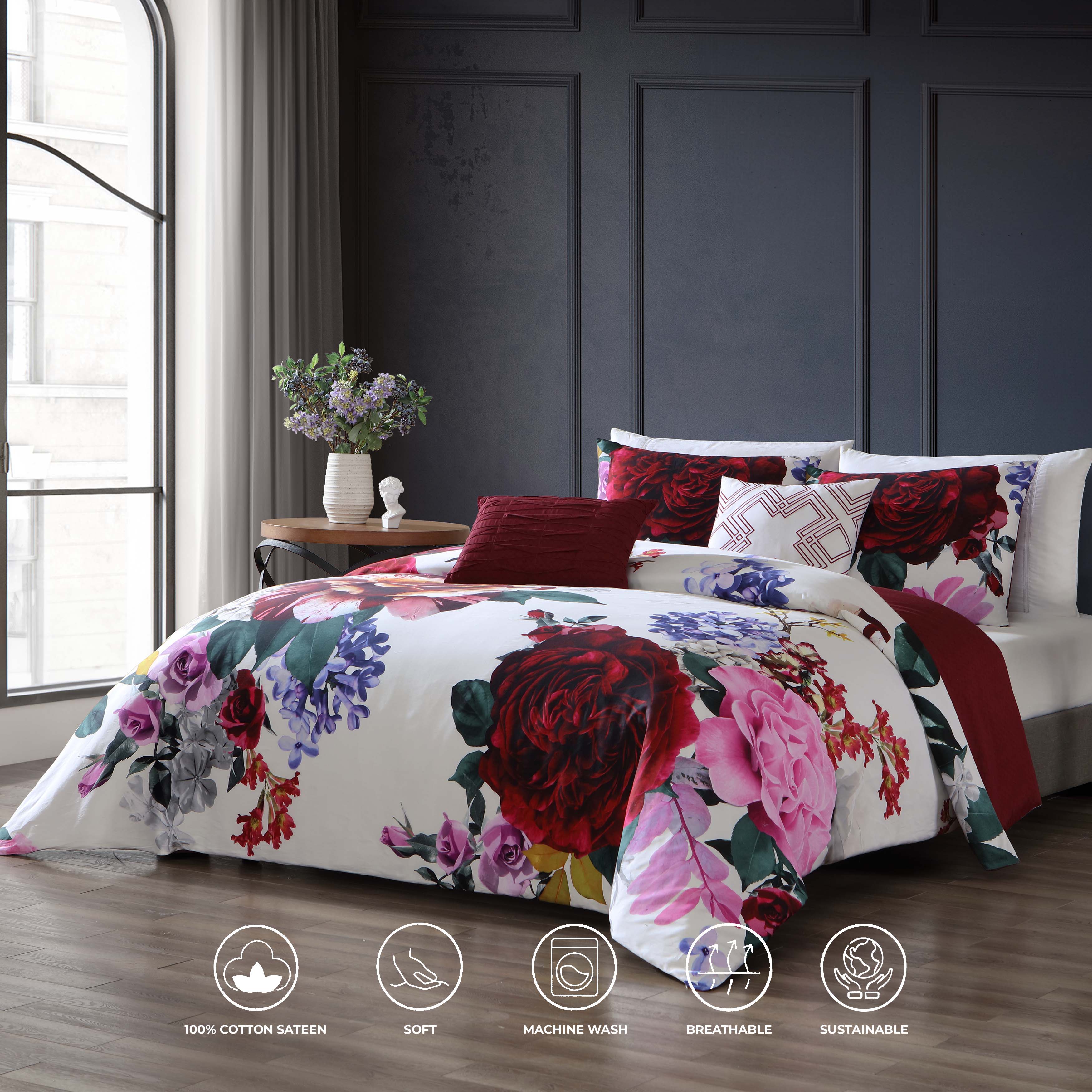 Bebejan Magenta Floral 5 Piece Reversible Comforter Set Comforter Sets By Bebejan®